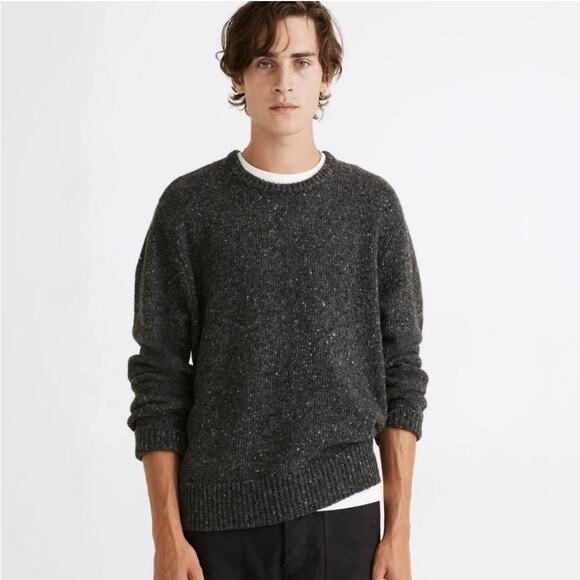 Madewell Charcoal Gray Men's Crewneck Merino Wool & Alpaca Donegal Sweater - Picture 1 of 7